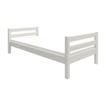Cama individual FLEXA, BLANCA, de una gama ESCANDINAVA con cabecero de listones; diseño seguro para niños, ideal para la habitación infantil.