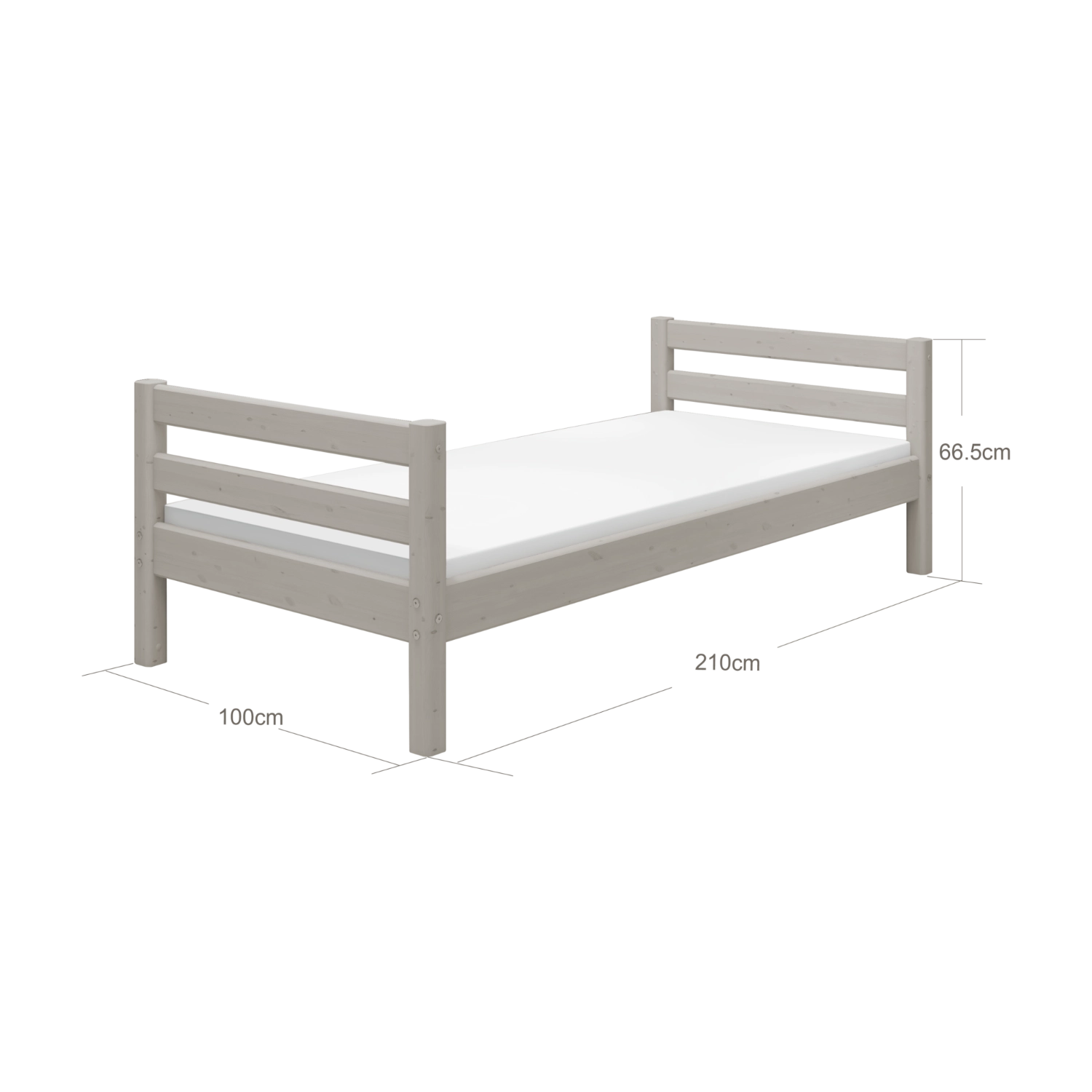 Cama individual gris FLEXA, colección CLASSIC, con bordes redondeados para la seguridad de los niños, de estilo escandinavo para una acogedora habitación infantil.