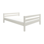 Cama individual blanca FLEXA, 140 x 200 cm, con cabecero y piecero de listones horizontales, sobre fondo liso.