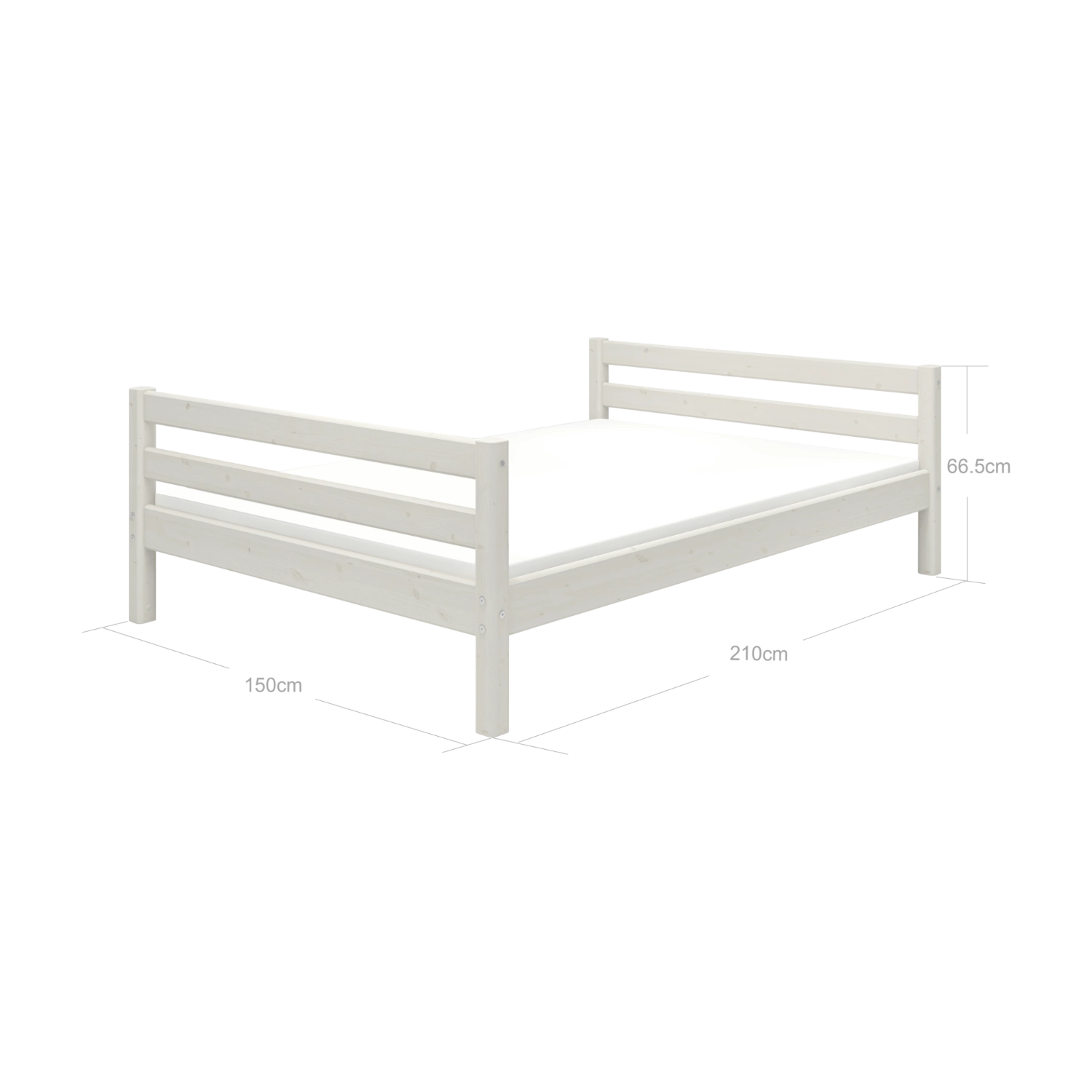 Cama individual FLEXA CLASSIC de pino blanco, 140 x 200 cm, con cabecero y piecero, para una habitación infantil, con bordes redondeados.
