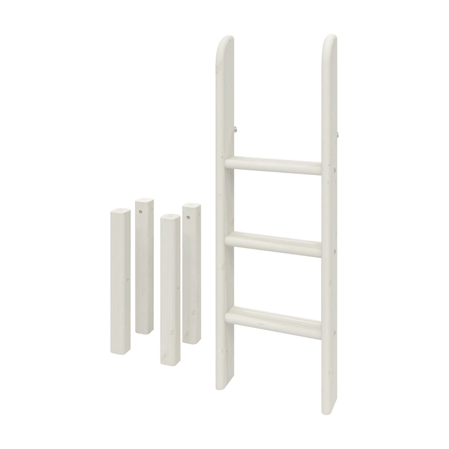 Escalera y patas para cama alta FLEXA WHITE, de pino con peldaños antideslizantes, diseño seguro para niños, ideal para la habitación infantil.