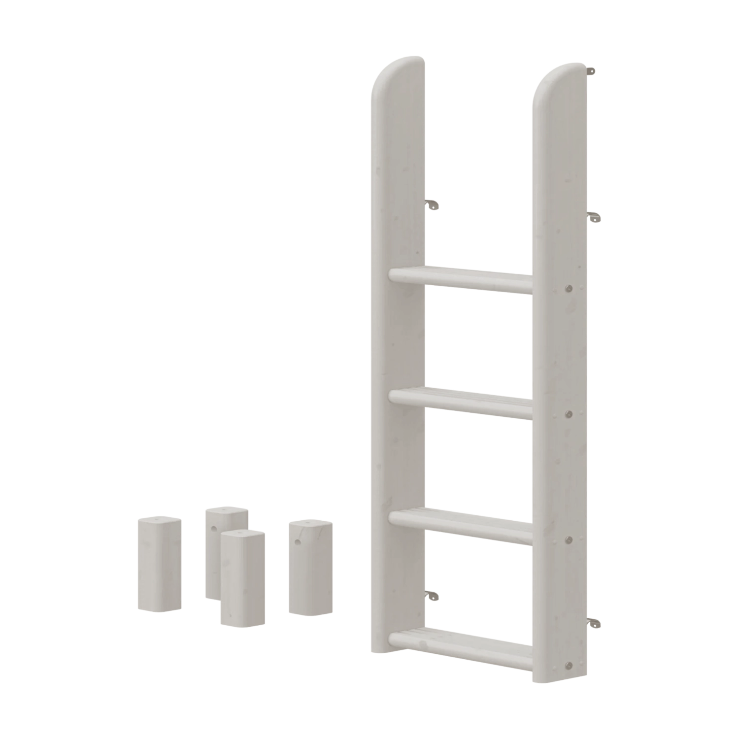Escalera y patas para litera FLEXA en color gris, peldaños antideslizantes, detalles con bloques rectangulares; diseño seguro para niños, ideal para la habitación infantil.