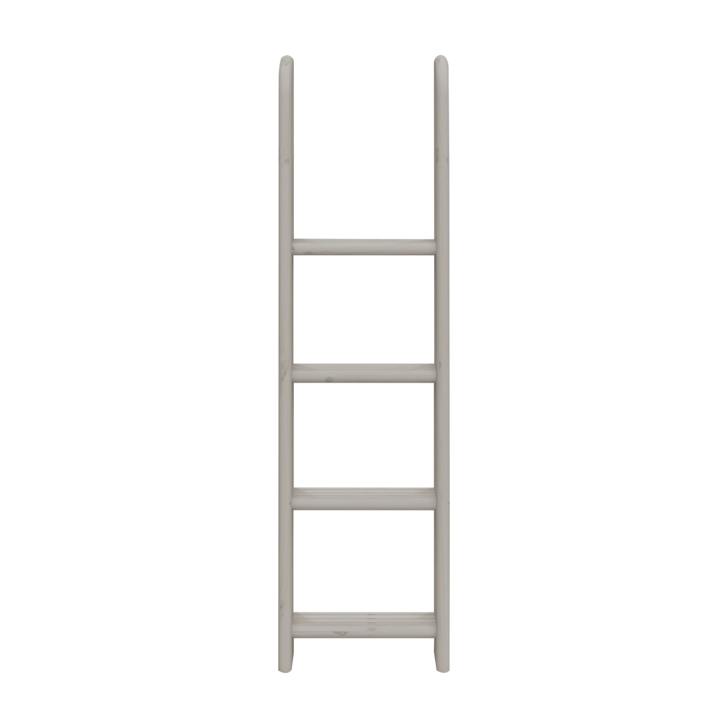 Escalera para cama alta FLEXA, en gris y madera clara, con 4 peldaños antideslizantes, diseño seguro para niños, vista de frente sobre fondo blanco.