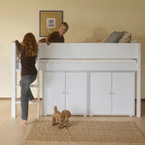 Cama alta 120 cm con escalera y barrera de seguridad, 90x200 cm, Blanco