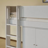 Cama alta 120 cm con escalera y barrera de seguridad, 90x200 cm, Blanco