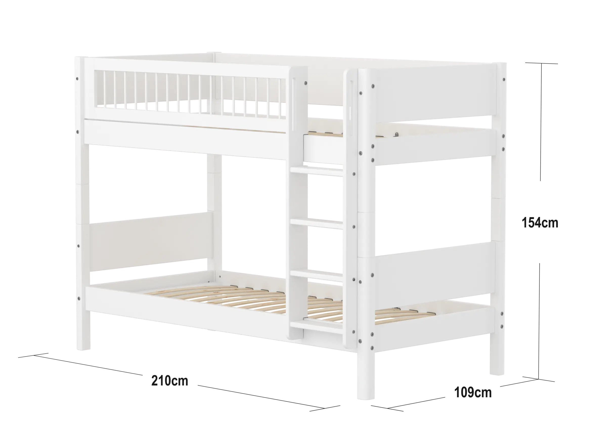 Bunk Bed 154 cm with Ladder and Safety Rail, 90x200 cm, White BUNKBED bunk-bed-f-wht-mdf-200x90-safety-rail-w-crossbars-f-wht  flexa-com.myshopify.com