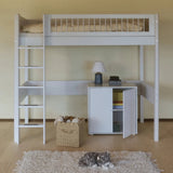 Cama alta 184 cm con escalera y barrera de seguridad, 90x200 cm, Blanco