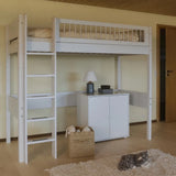 Cama alta 184 cm con escalera y barrera de seguridad, 90x200 cm, Blanco