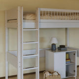 Cama alta 184 cm con escalera y barrera de seguridad, 90x200 cm, Blanco