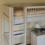 Cama alta 184 cm con escalera y barrera de seguridad, 90x200 cm, Blanco