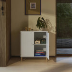 FLEXA SAGA Cupboard, 2 doors, White with Grooves, Oak Legs and Knobs, view 4