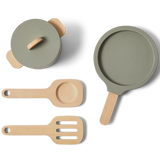 Pot & Pan, 5 pcs, Handpainted, Green PLAY pot-pan-greenish-natural-wood  flexa-com.myshopify.com