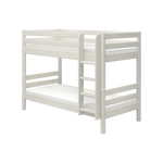 FLEXA white bunk bed from CLASSIC, 154 cm, right ladder, safety rail, in a child’s room, visible child-safe features.