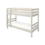 FLEXA white bunk bed from CLASSIC collection with ladder, safety rail, child-safe edges; shown on plain background.