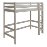 Cama alta 184 cm con barrera de seguridad y escalera, 90x200 cm, Gris