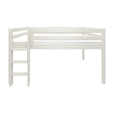 Cama FLEXA de la colección WHITE, 140 x 200 cm, con escalera y barandilla de seguridad, acabado en blanco, apta para habitaciones infantiles.