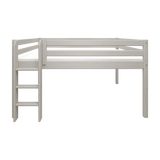 Cama alta 120 cm con escalera y barrera de seguridad, 140x200 cm, Gris