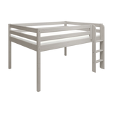 Cama alta 120 cm con escalera y barrera de seguridad, 140x200 cm, Gris