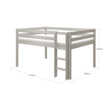Cama alta 120 cm con escalera y barrera de seguridad, 140x200 cm, Gris