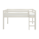 Cama alta FLEXA de la gama CLASSIC, pino blanco, 90 x 200 cm, escalera a la derecha, barandilla de seguridad, ambientación de habitación infantil.