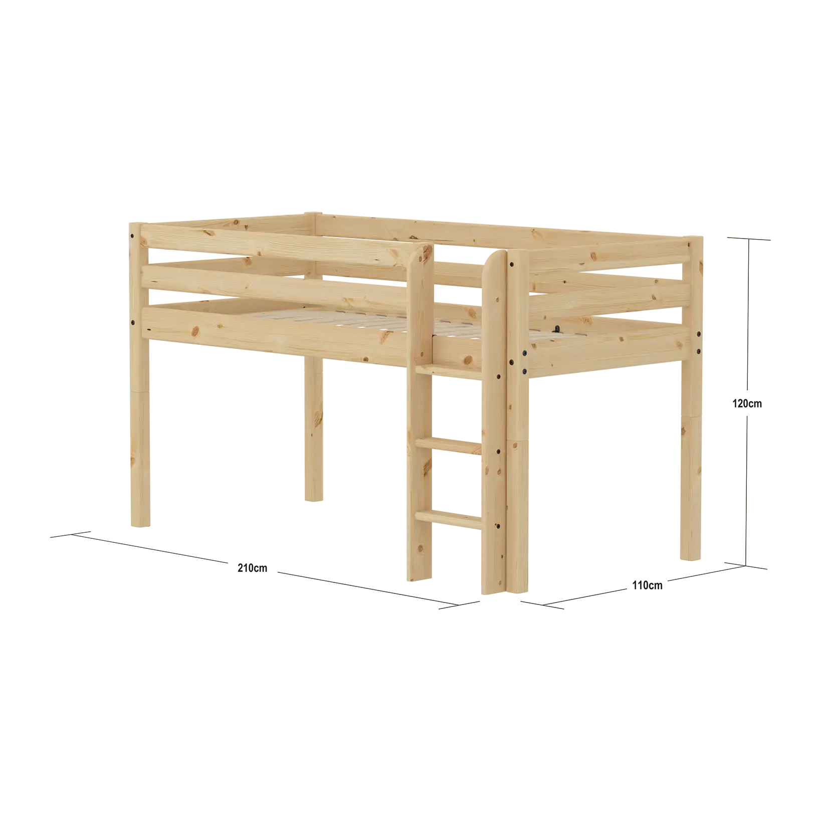 Mid-High Bed with Safety Rails, 90x200 cm, Pine MID_HIGH-BED fr51-mid-high-bed  flexa-com.myshopify.com