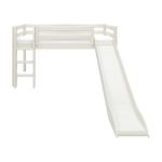 White FLEXA CLASSIC high bed with slide and ladder, child-safe design, in a children’s bedroom, 90x200 cm.