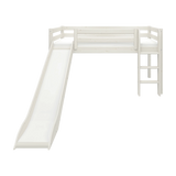 FLEXA white high bed with ladder and slide, 90x200 cm, visible child-safe rails in a child’s bedroom.