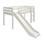 FLEXA CLASSIC white high bed with slide and ladder, child-safe rails, shown in a children’s room.