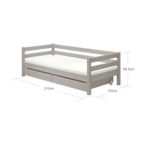 Cama individual con almacenaje, 90x200 cm, Gris