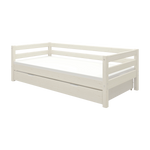 FLEXA bed from WHITE collection, single 90x200cm with visible pull-out bed, child-safe edges, for kids’ room.