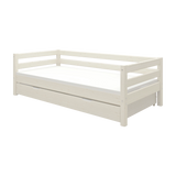 FLEXA bed from WHITE collection, single 90x200cm with visible pull-out bed, child-safe edges, for kids’ room.