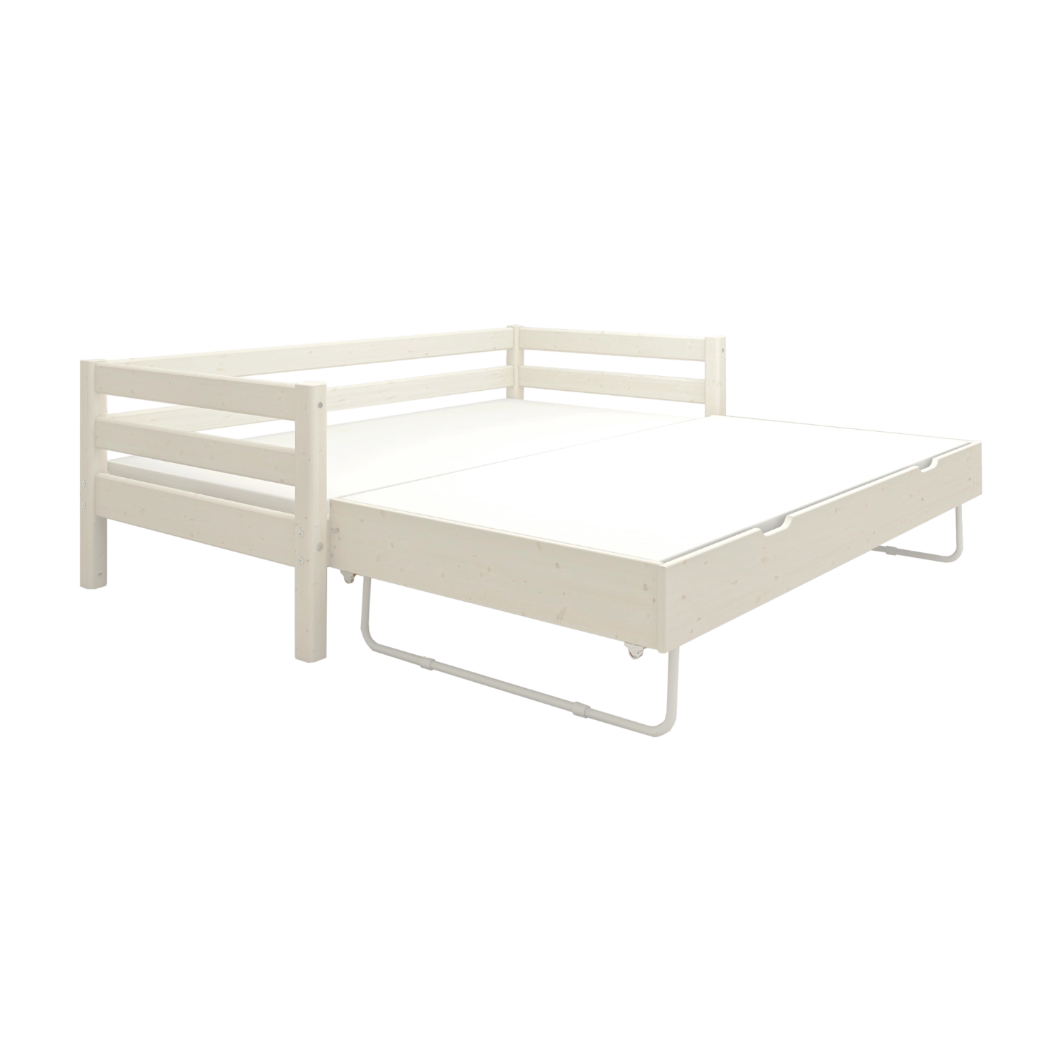 FLEXA single bed with pull-out guest bed, white wood, from the WHITE collection, on plain background.