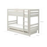 Bunk Bed 154 cm with Pull-out Drawer, Ladder and Safety Rail, 90x200 cm, White