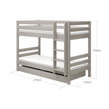 Bunk Bed 154 cm with Pull-out Drawer, Ladder and Safety Rail, 90x200 cm, Grey