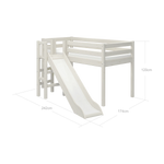 FLEXA WHITE high bed from the CLASSIC collection with slide, ladder, and visible safety rail in a child’s bedroom.