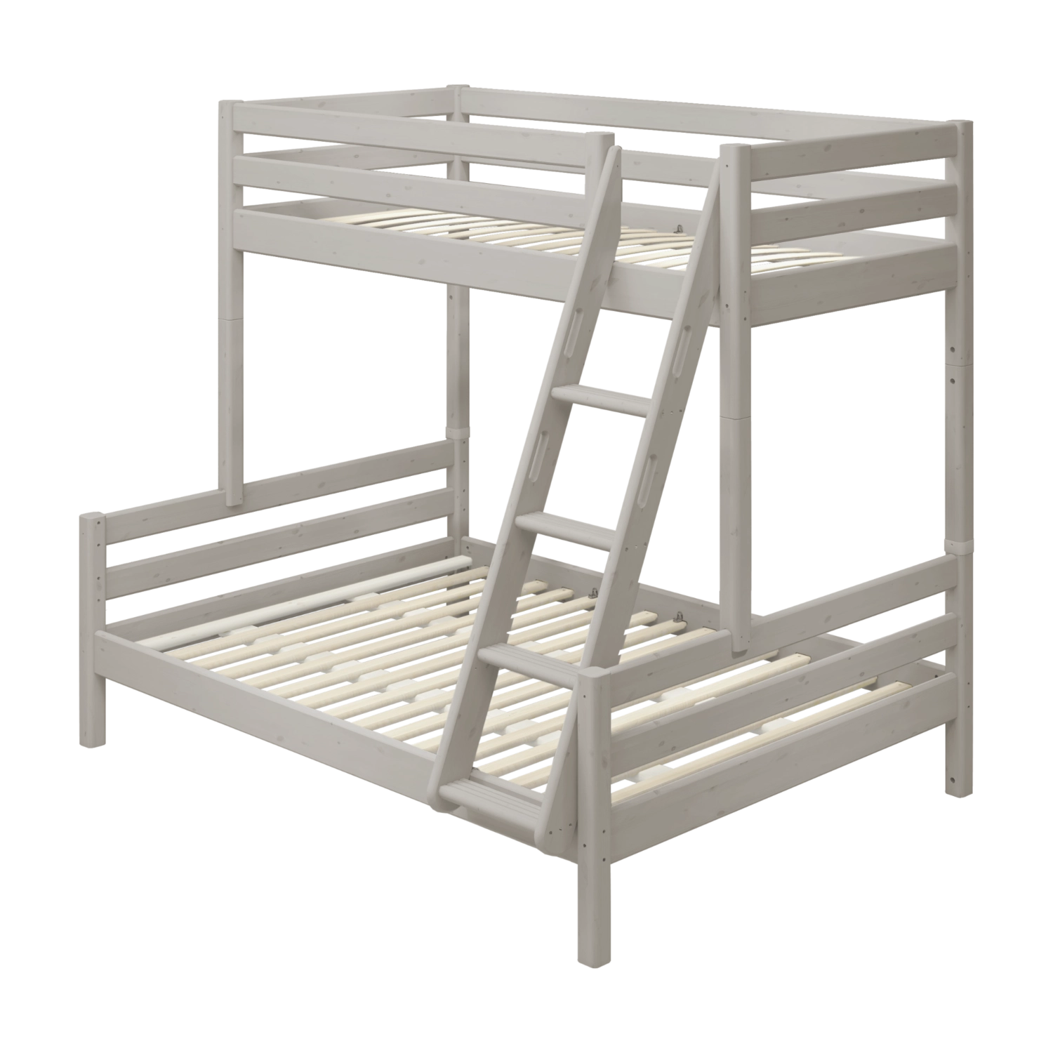 FLEXA grey slanting bunk bed ladder, solid pinewood with anti-slip steps, child-safe design for children’s bedroom.