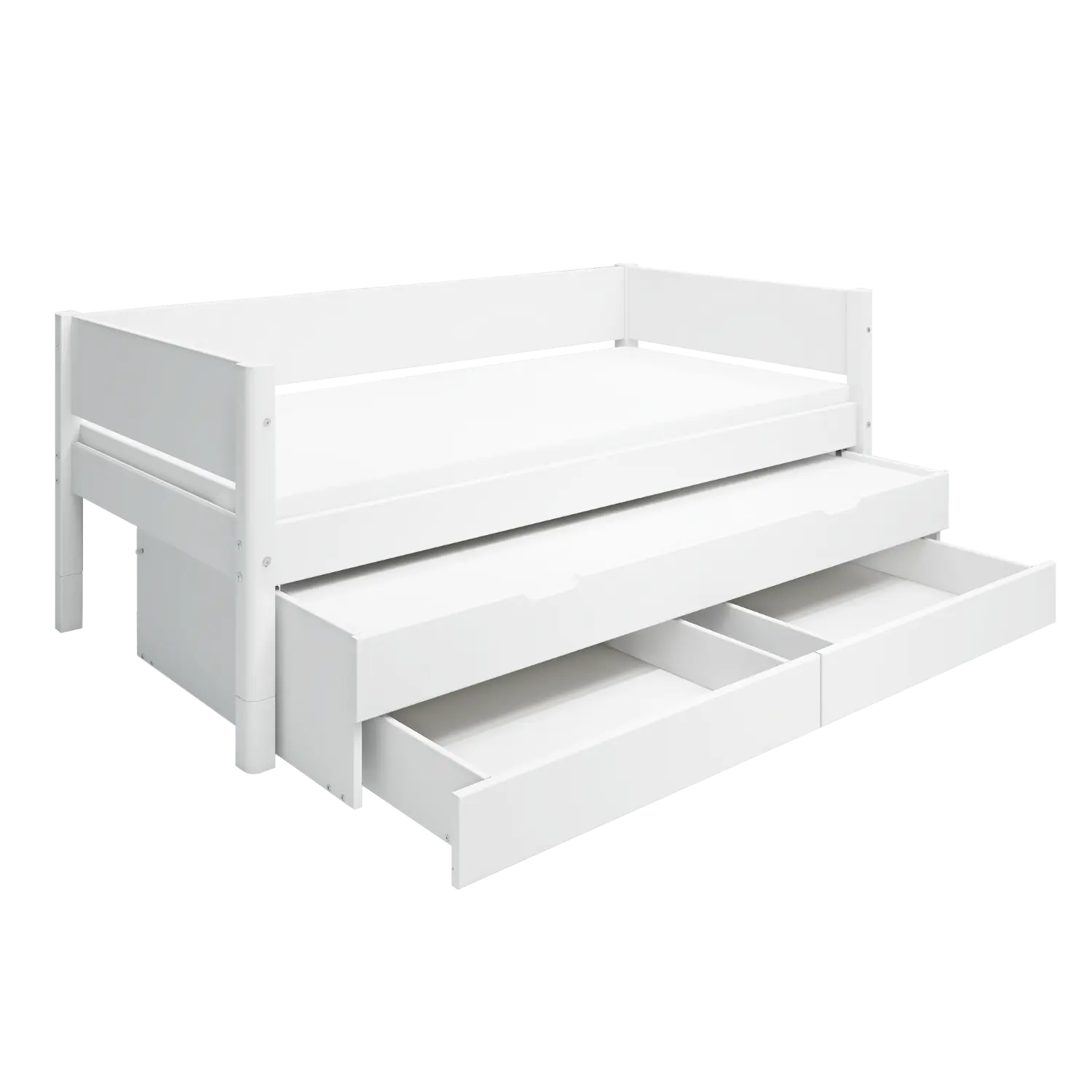 Single Bed with Pull-out Bed and Storage, 90x200 cm, White SINGLE_BED daybed-white-7  flexa-com.myshopify.com