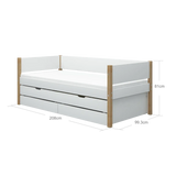 Single Bed with Storage and Pull-out Bed, 90x200 cm, White/Oak SINGLE_BED daybed-with-guest-bed-and-2-drawers-white-oak-1  flexa-com.myshopify.com