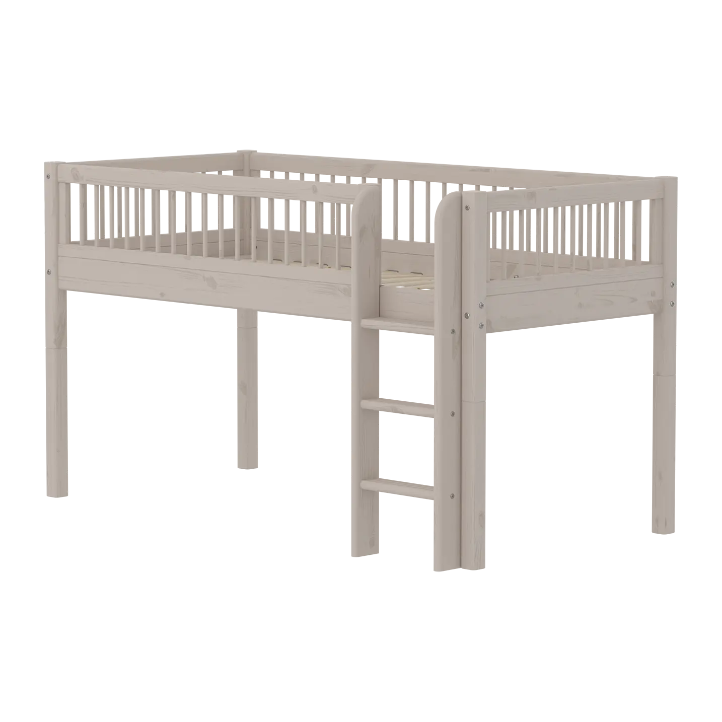 High Bed 120 cm with Safety Rail and Ladder, 90x200 cm, Grey MID_HIGH-BED mid-high-bed-with-scandinavian-safety-rail-classic-grey-washed  flexa-com.myshopify.com