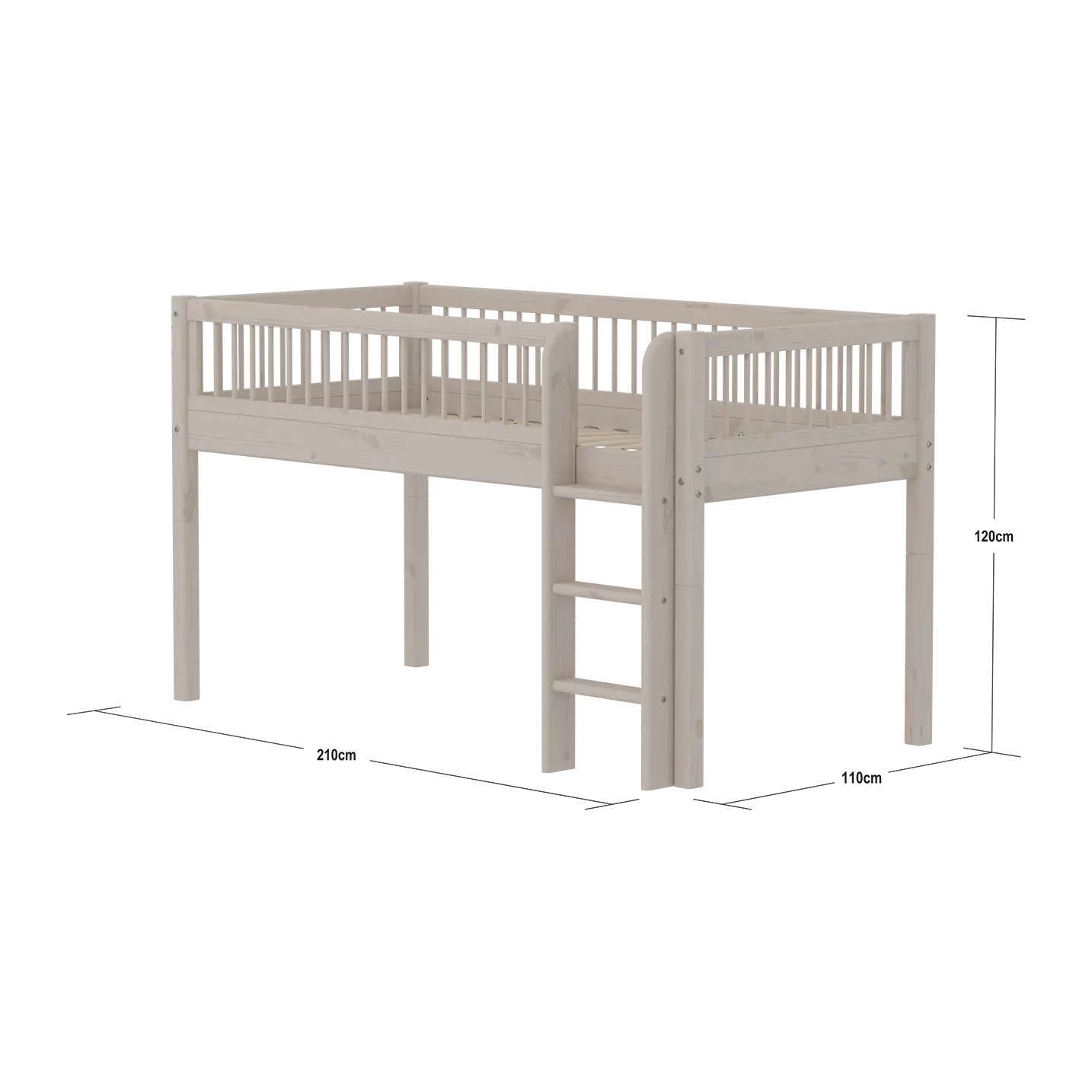 High Bed 120 cm with Safety Rail and Ladder, 90x200 cm, Grey MID_HIGH-BED mid-high-bed-with-scandinavian-safety-rail-classic-grey-washed  flexa-com.myshopify.com