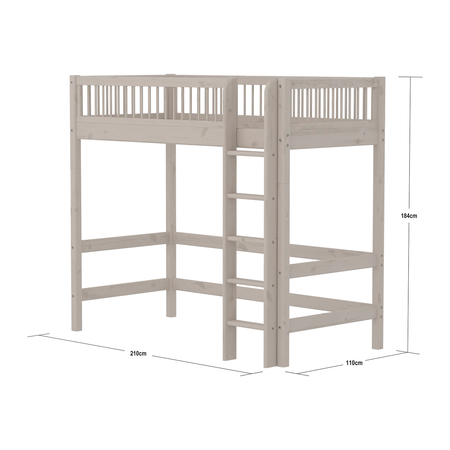 High Bed 184 cm with Ladder and Safety Rail, 90x200 cm, Grey HIGHBED high-sleeper-with-safety-rail-grey-washed  flexa-com.myshopify.com