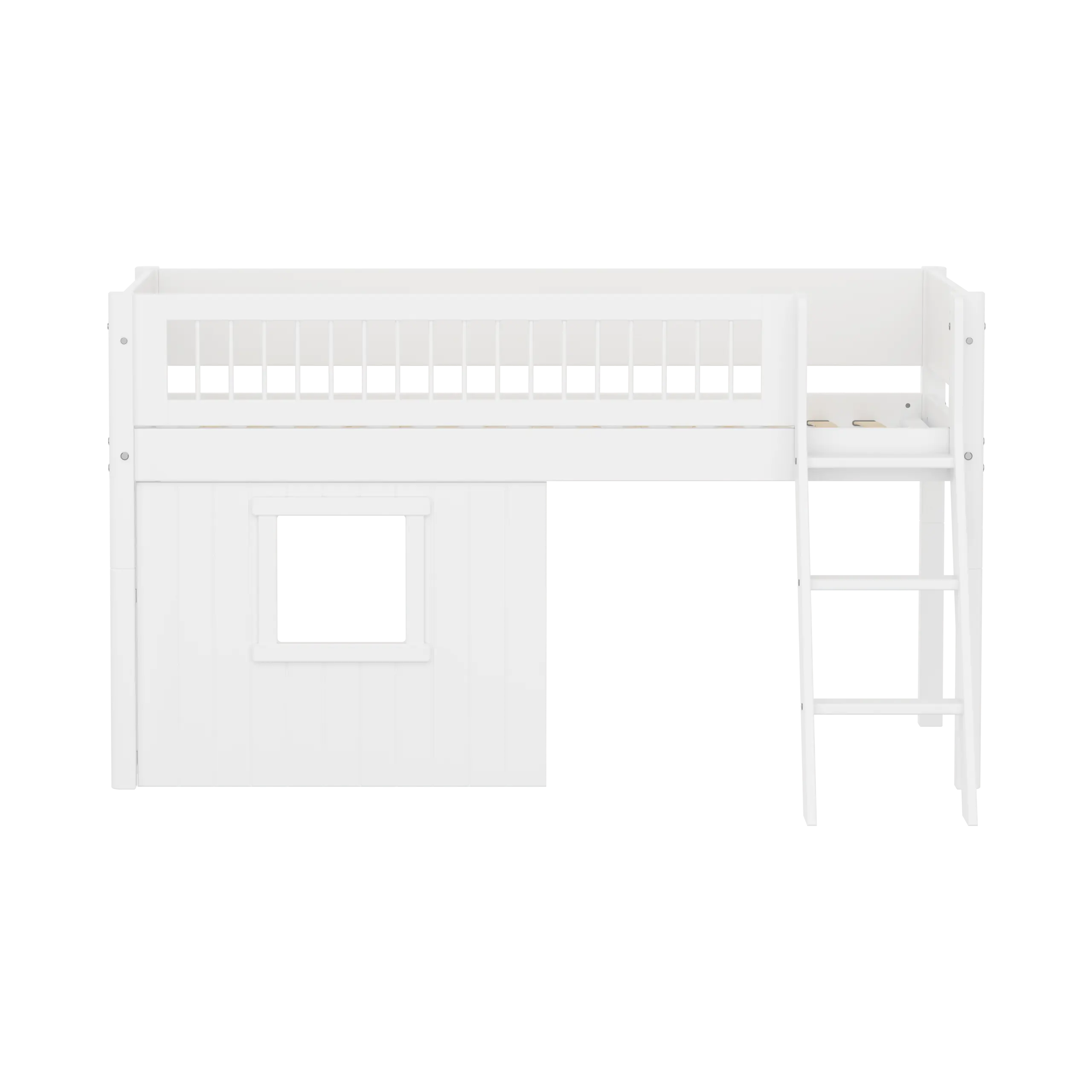 High Bed 120 cm with Treehouse, Ladder and Safety Rail, 90x200, White MID_HIGH-BED mid-sleeper-white-crossbars-sl-ladder-tree-hut-wht-window  flexa-com.myshopify.com
