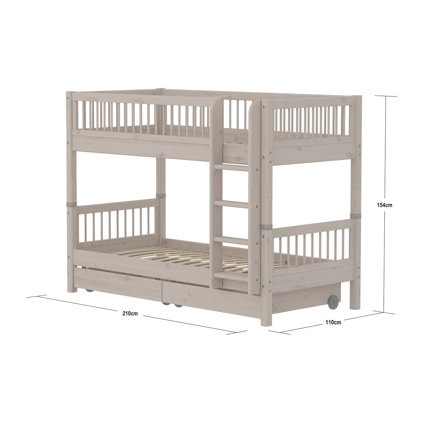 Bunk Bed 154 cm with Storage and Safety Rail, 90x200 cm, Grey BUNKBED 200 flexa-com.myshopify.com