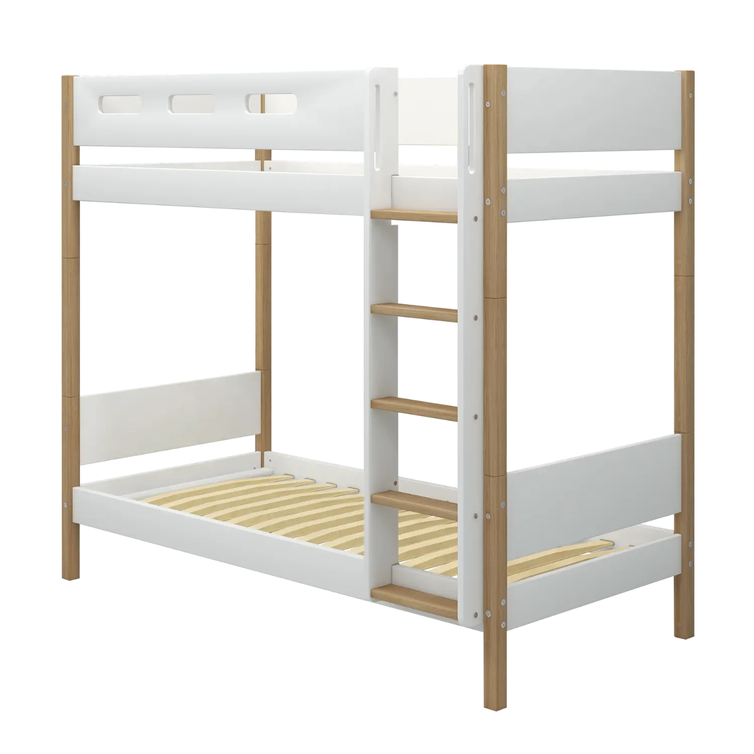FLEXA Bunk Bed 184 cm with Straight Ladder and Safety Rail, 90x200 cm, White/Oak, view 4