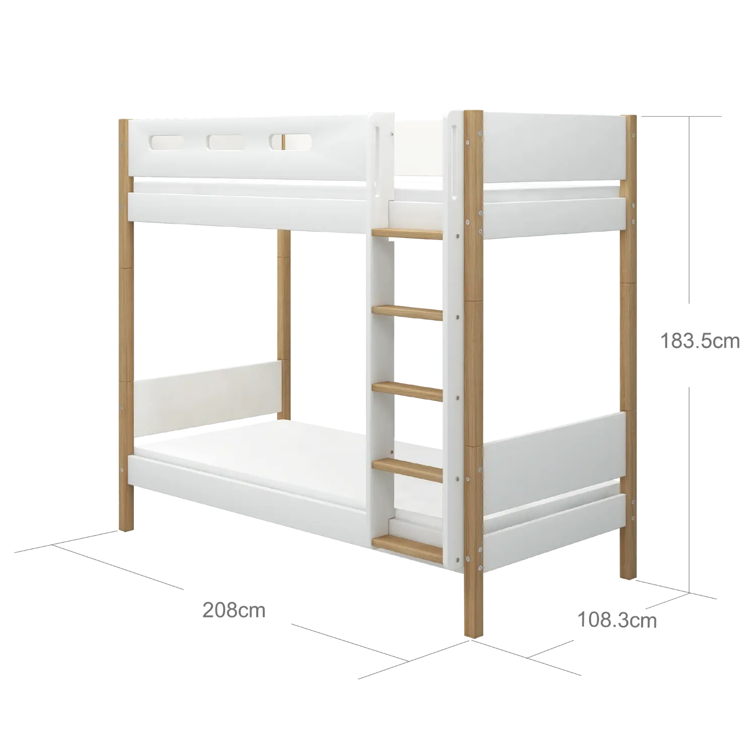 FLEXA Bunk Bed 184 cm with Straight Ladder and Safety Rail, 90x200 cm, White/Oak, view 6
