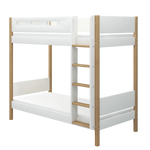FLEXA Bunk Bed 184 cm with Straight Ladder and Safety Rail, 90x200 cm, White/Oak