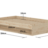 GROW Cama Doble con estante, 120x200 cm, Pino