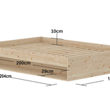 GROW Cama Doble con estante, 140x200 cm, Pino