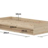 GROW Cama Individual con estante, 90x200 cm, Pino
