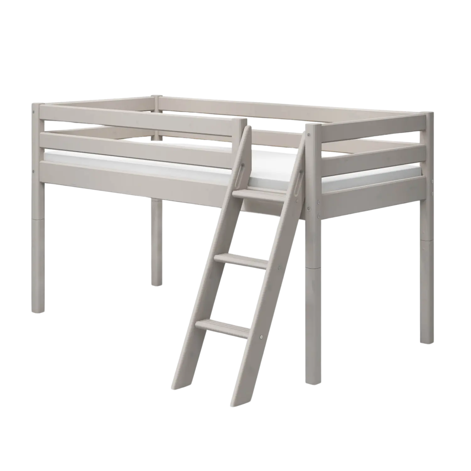 High Bed 120 cm with Ladder and Safety Rail, 90x200 cm, Grey MID_HIGH-BED 200 flexa-com.myshopify.com